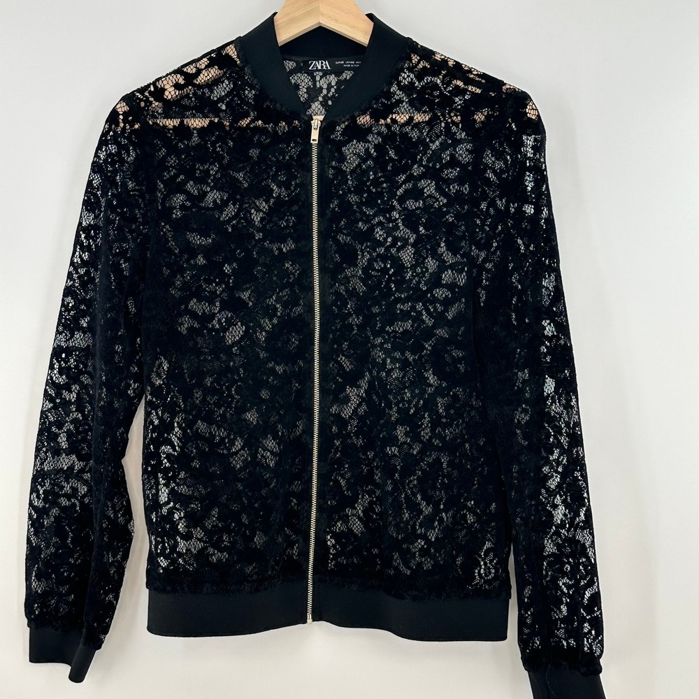 Zara Black Lace Bomber Jacket Black Size X-Small
